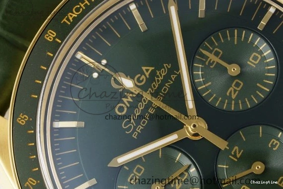 0404 Speedmaster Moonwatch in Moonshine Gold YG RMF Best Edition Green Dial on Green Leather Strap Manual Chrono EasyCare 7832